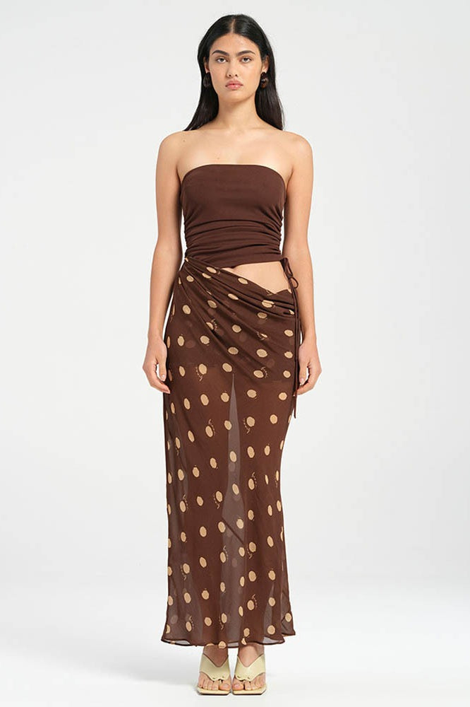 Strapless Polka Dot Patchwork Slim Maxi Dress