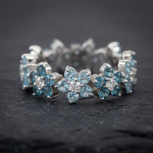 Vintage Blue Daisy Silver Ring
