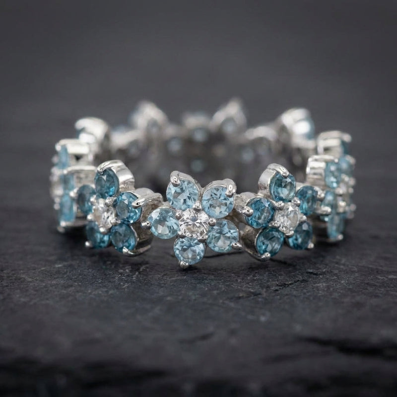 Vintage Blue Daisy Silver Ring