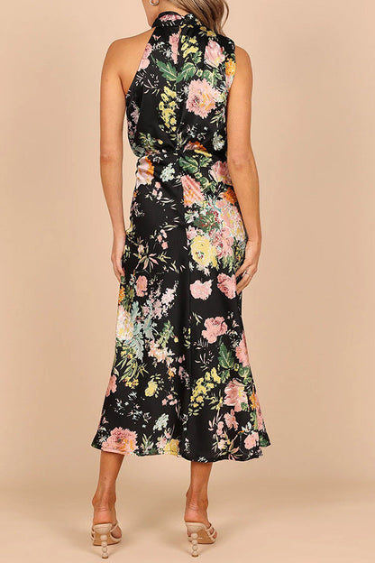 Wine Country Dates Halter Neck Elastic Waist Maxi Dress