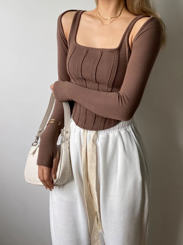 Striped Stitching Slim T-shirt Female 2 in 1 Shrug Set Co-ord Crop Shrug and Corset Tank Tops Set Y2k New