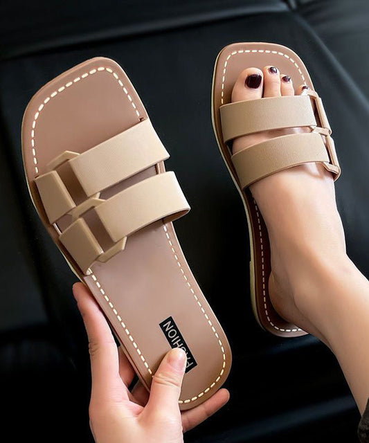 New Versatile Khaki Flat Soft Slippers Peep Toe