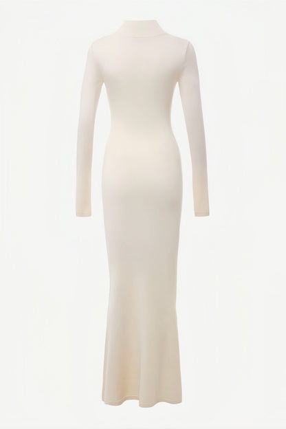 Satu White Knit Fishtail Maxi Dress