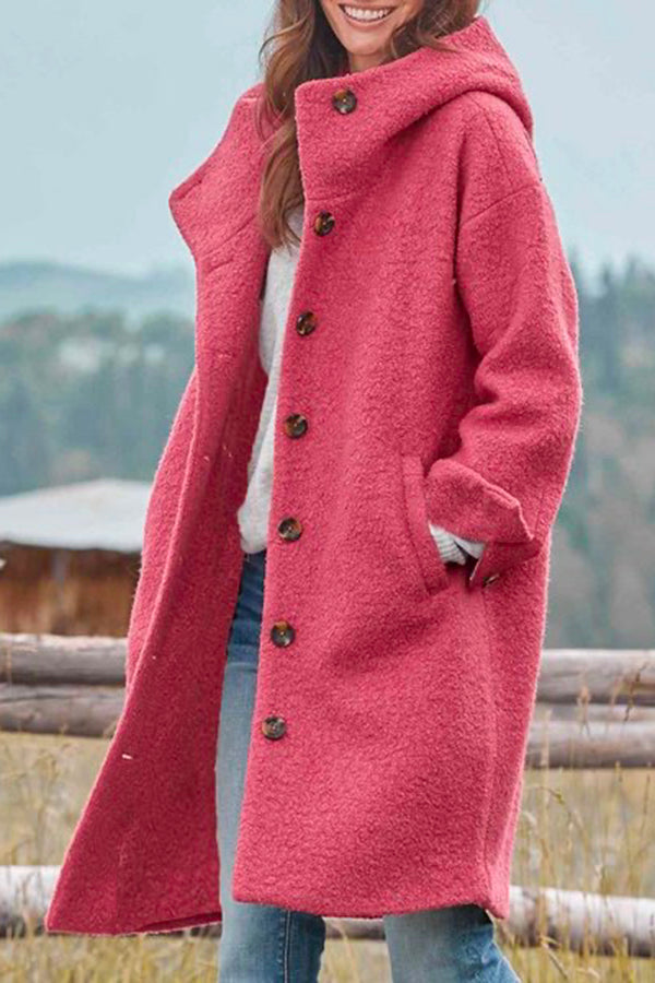 Color Hooded Single Breasted Wool Coat