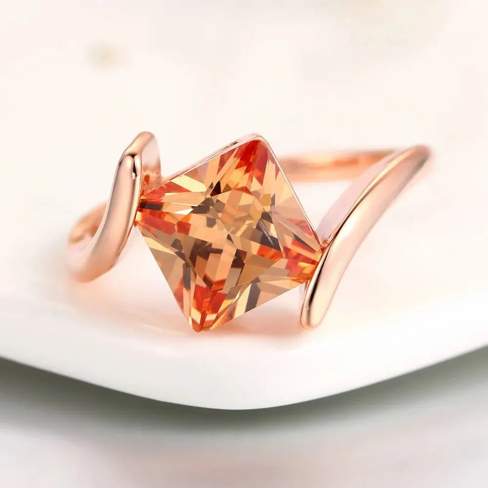 Rose Gold Pyramid Cut Orange Gem Ring