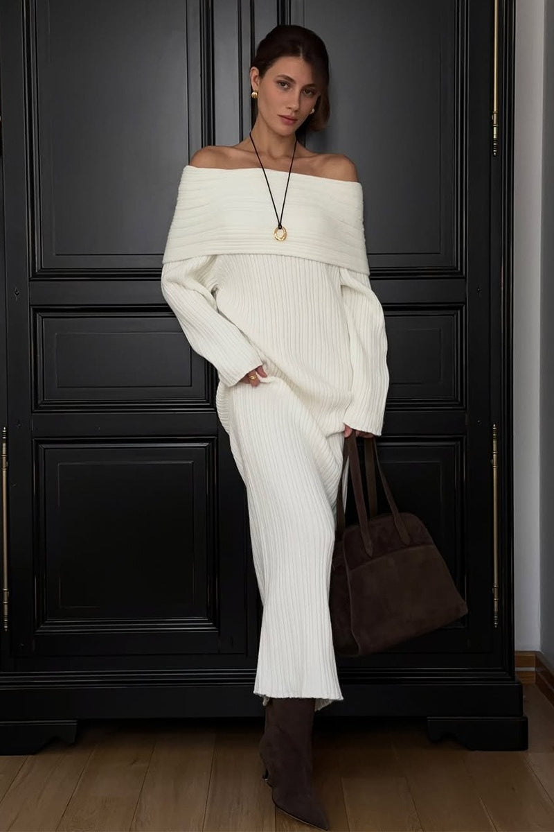 Minimalist Off Shoulder Bodycon Knit Maxi Dress
