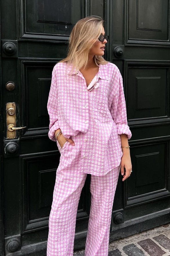 Pink Plaid Loose Two Piece Set