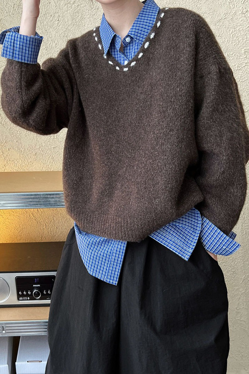Oversized V-neck Knit Sweater