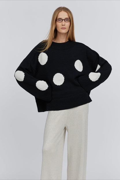 Crew Neck Polka Dot Pullover Knit Sweater