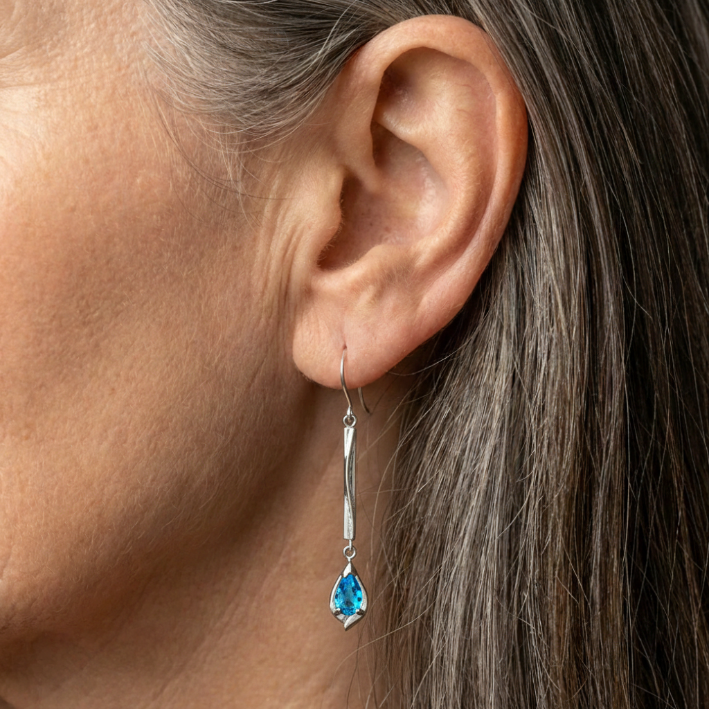Vintage Blue Dangling Silver Earrings