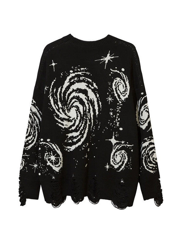 Multi Color Swirl Print Ripped Design Sweater