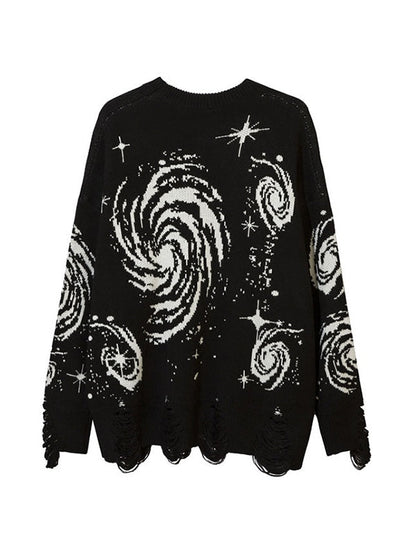 Multi Color Swirl Print Ripped Design Sweater