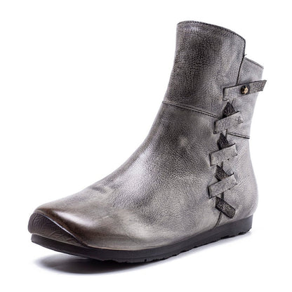 Cozy Side Zippers Leather Flats Martin Boots