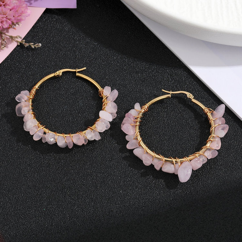 Rose Quartz Hoop Earrings