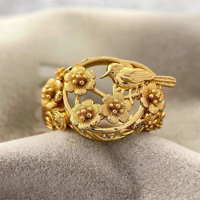 Vintage Flower Bird Ring