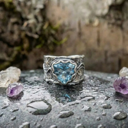 Antique Silver & Blue Crystal Ring