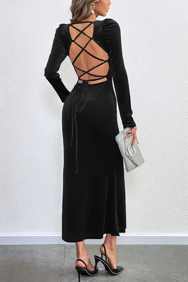 Velvet Long-sleeved Backless Slim Fit Fishtail Maxi Dress