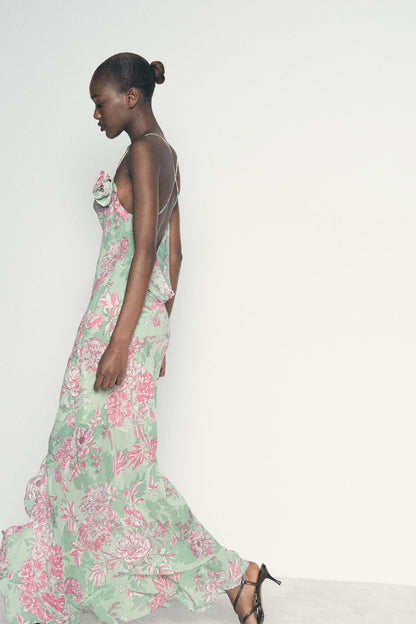 Sabina Printed Spaghetti Strap Maxi Dress