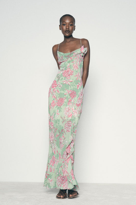 Sabina Printed Spaghetti Strap Maxi Dress