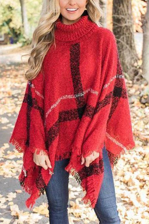 Chicest Tassel Lattice Cloak Poncho Sweater