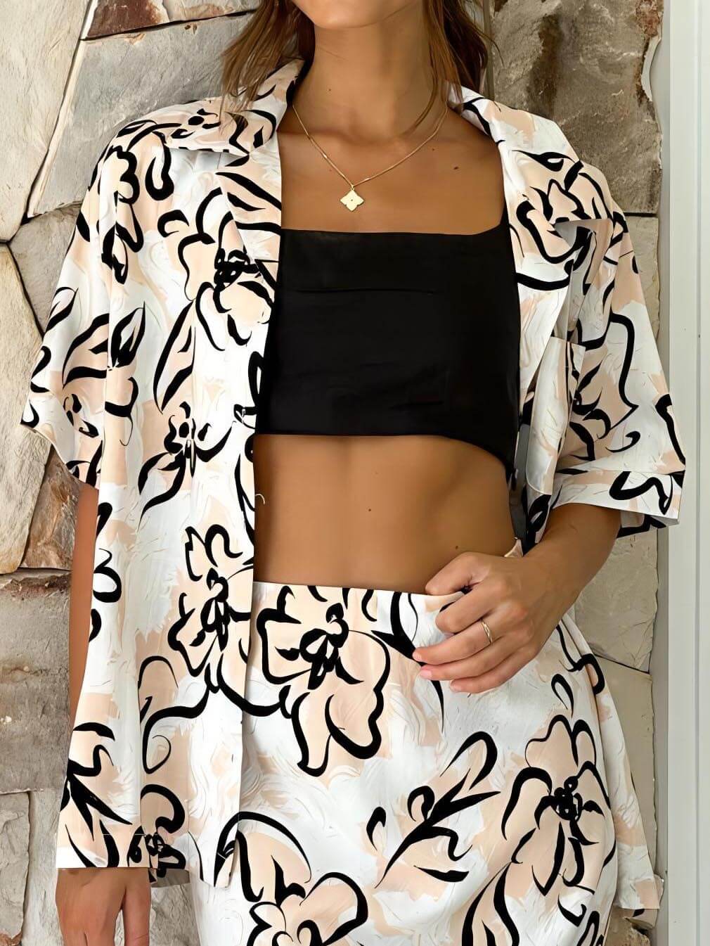 Botanical Print Loose Pants Set