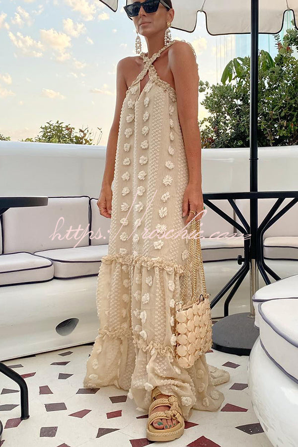 Sweet by the Sea Flower Decor Halter Maxi Dress