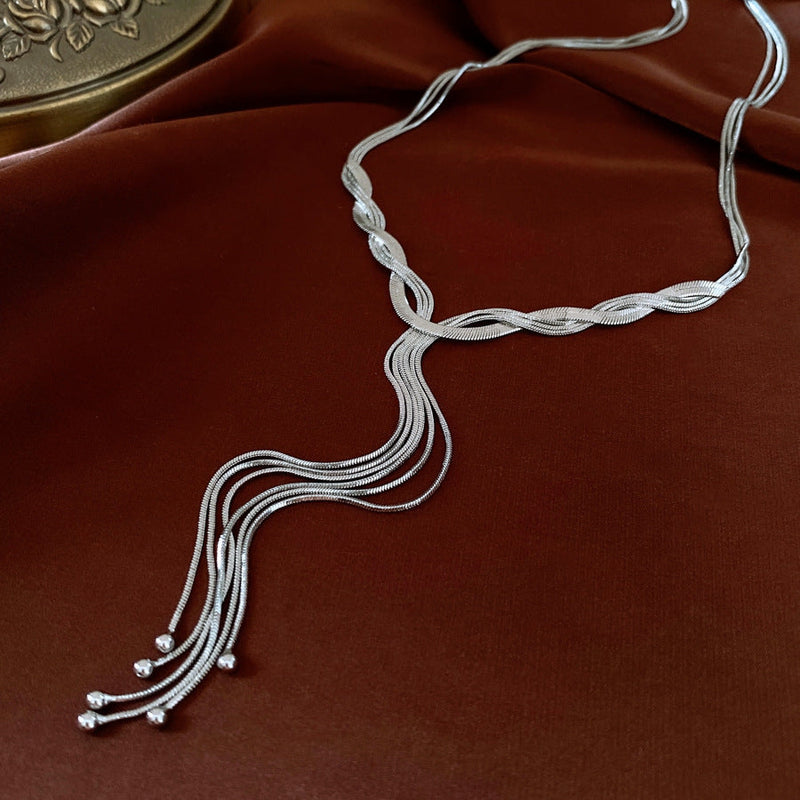 Elegant Silver Tassel Necklace