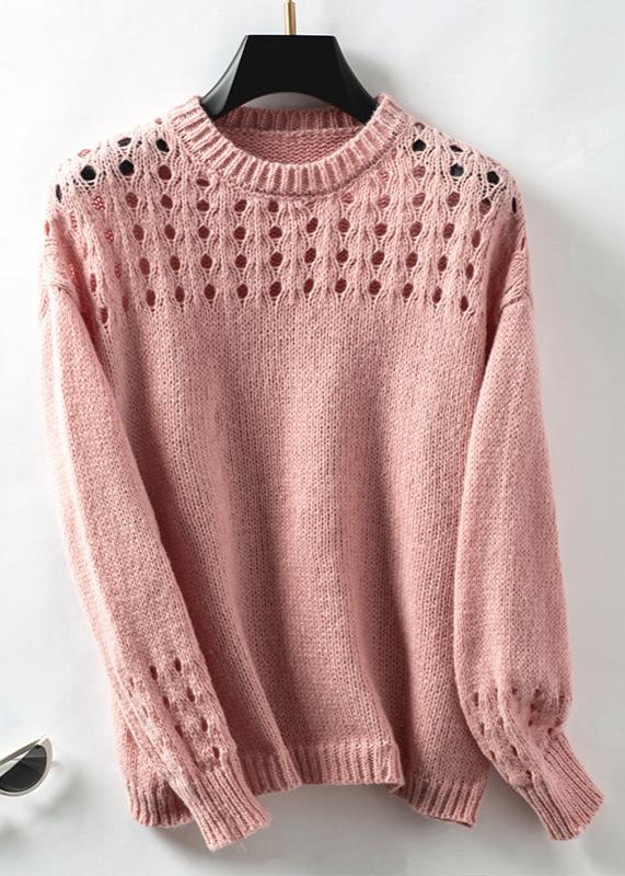 Hollow Knit Sweater - Round Neck Pullover