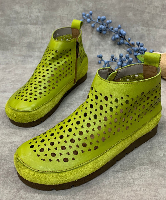 New Green Hollow Out Genuine Leather Shoes for Flats