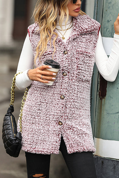 Lapel Sleeveless Pocket Loose Long Vest Coat