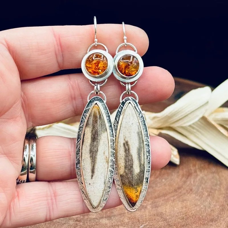 Vintage Amber Leaf Earrings