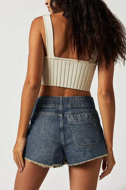 Denim Distressed Hem A-line Skirt