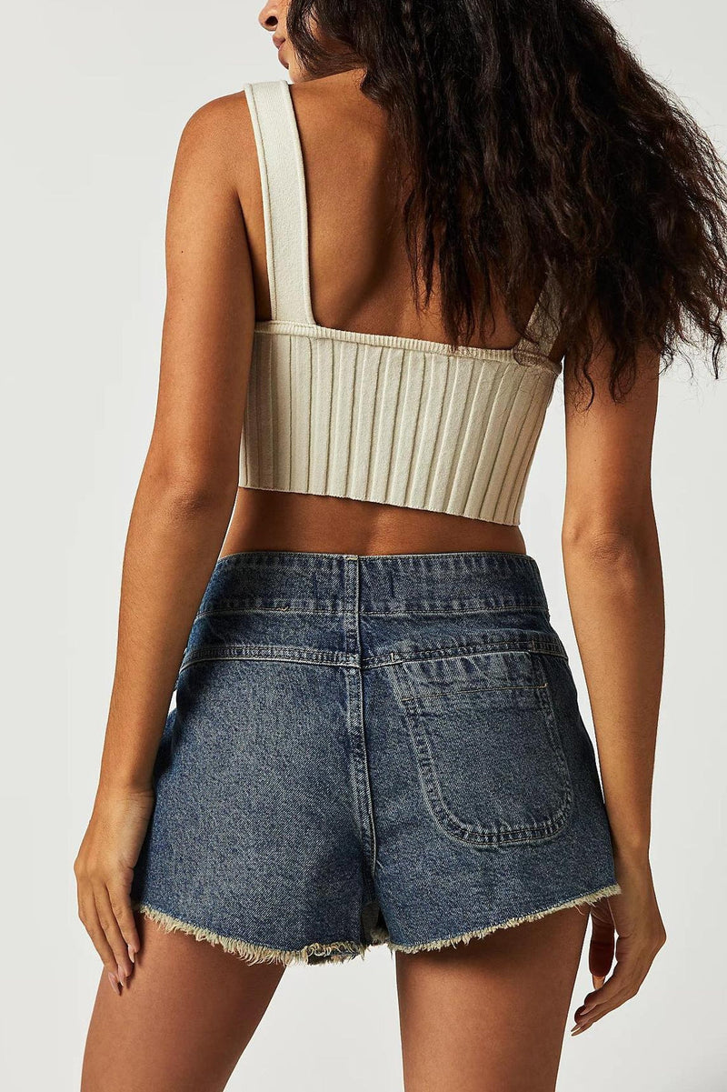 Denim Distressed Hem A-line Skirt