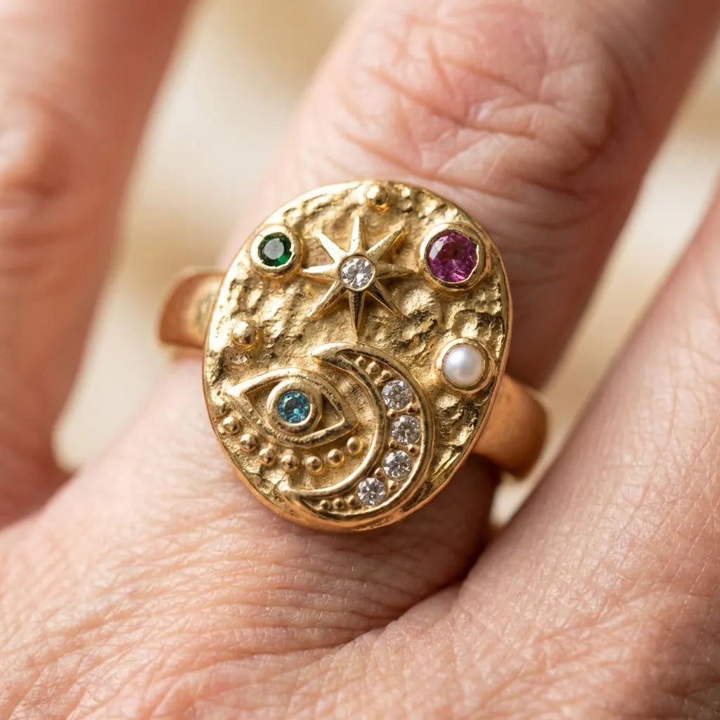 Vintage Gold Colorful Inlaid Stone Ring