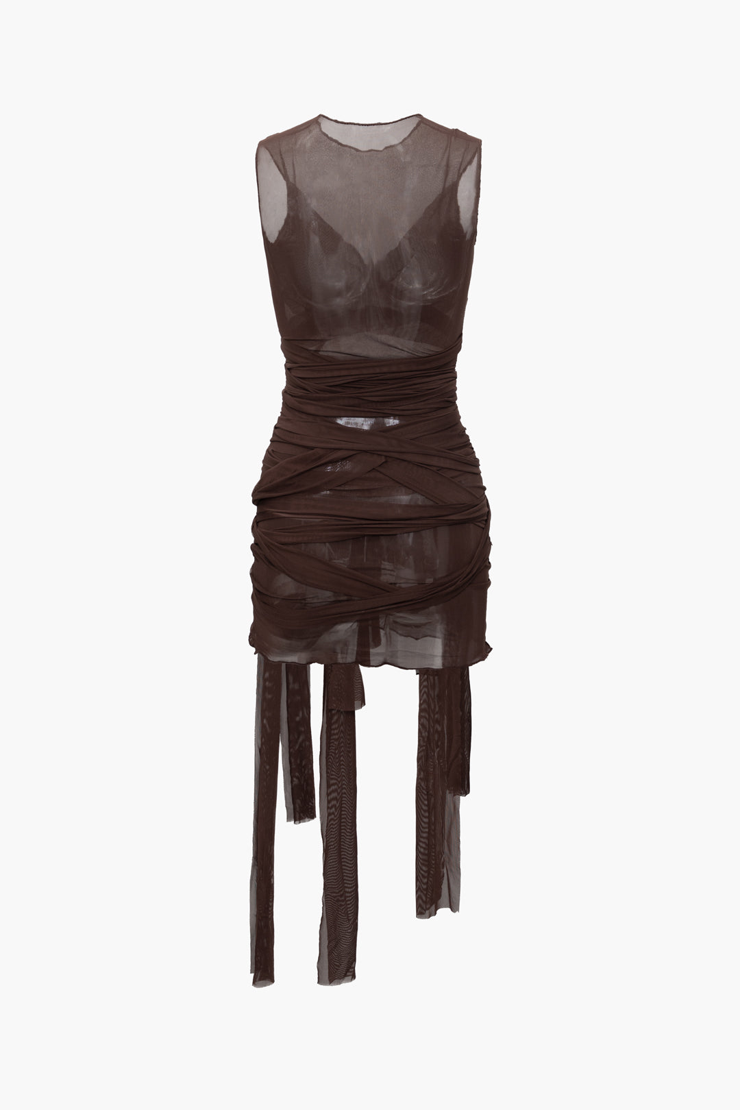 Color Sheer Mesh Wrap Tie Ribbon Mini Dress