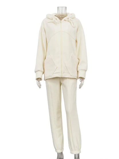 Autumn 2 Piece-set Zipper Cardigan and Straight Legg Outfits Slim Patchwork Hoodie ’s Pants Sets