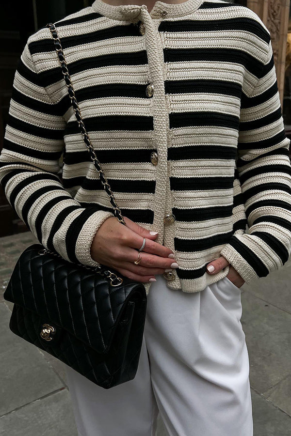 Striped Small Fragrant Style Knitted Cardigan