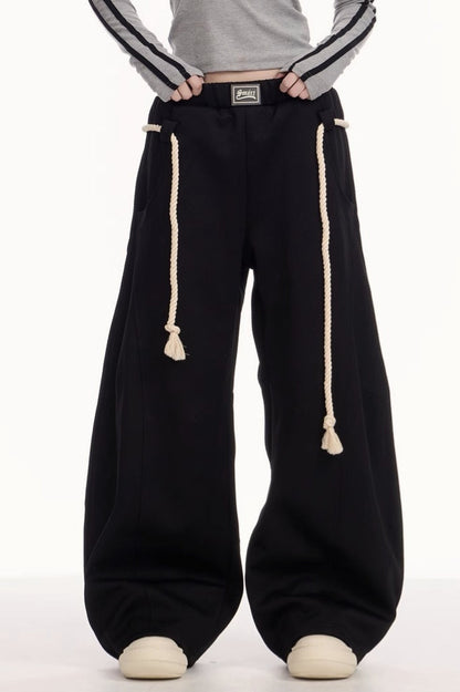 Drawstring Elastic Waist Wide Leg Sweat Pants