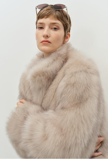 Minimalist Mid-length Faux Fur Stand Collar Coat
