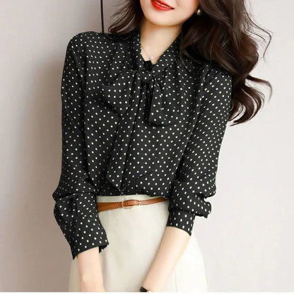 Liora — Lightweight Shawl Collar Blouse With Bow Detail for