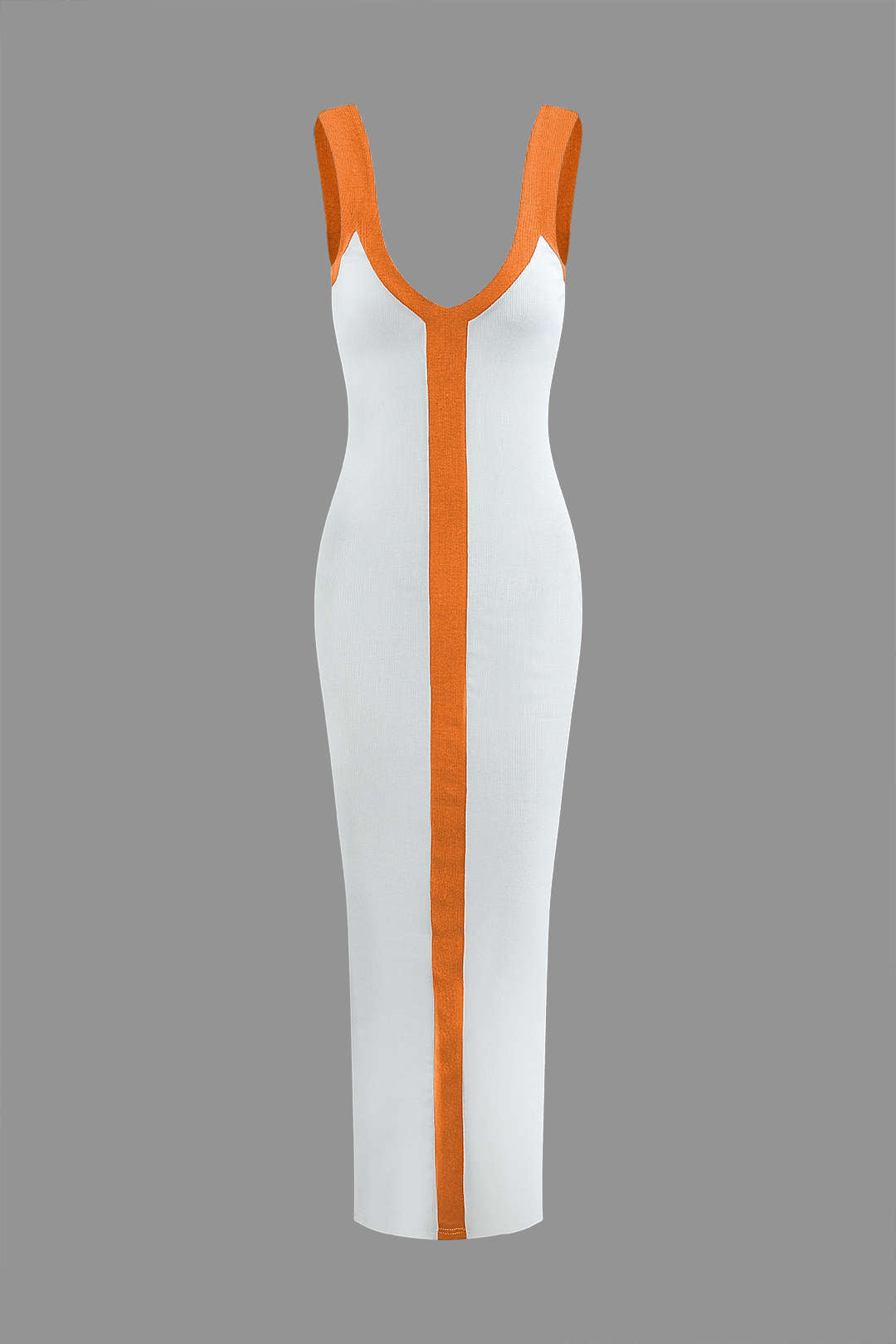 Colorblock V Neck Knit Slim Split Maxi Dress