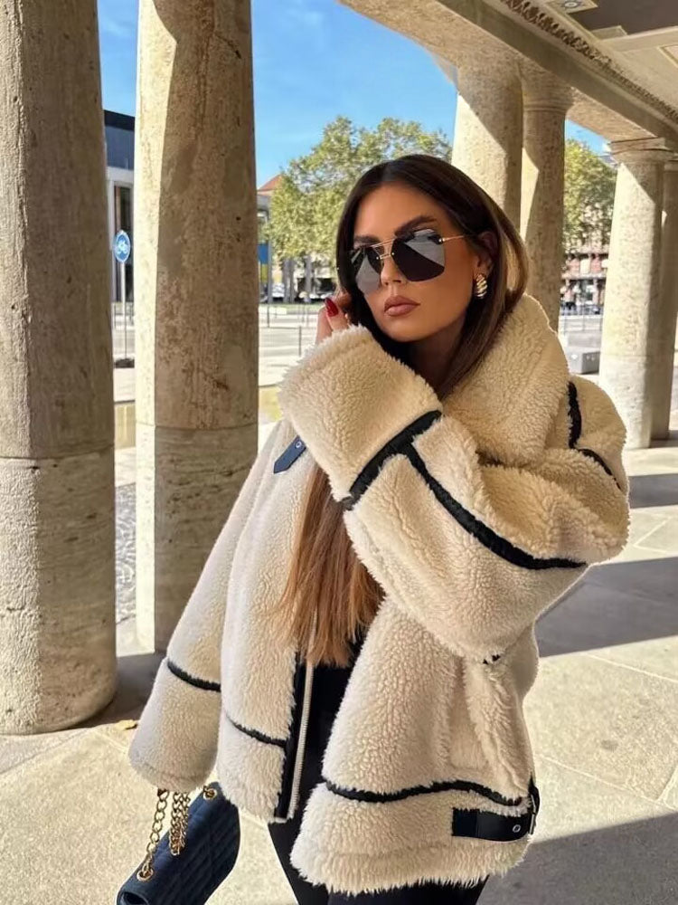 White Turn Down Long Pocket Winter Thick Coat