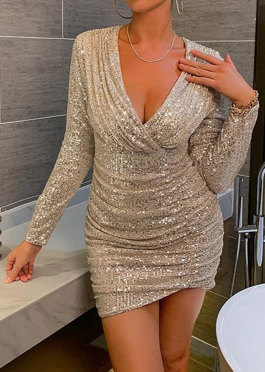 Sparkling V-neck Sequin Mini Dress