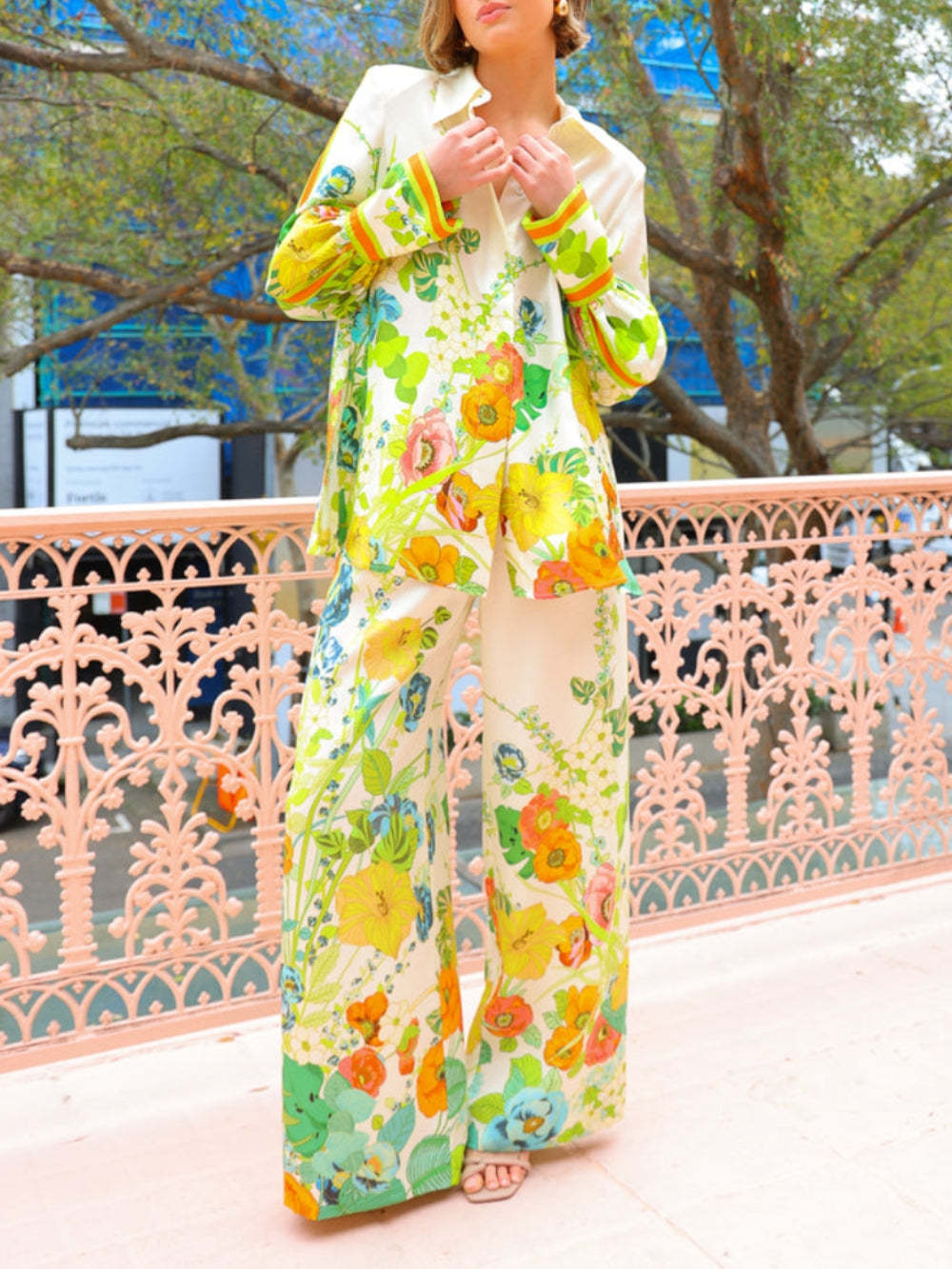 Print Wide Leg Loose Pocket Pants