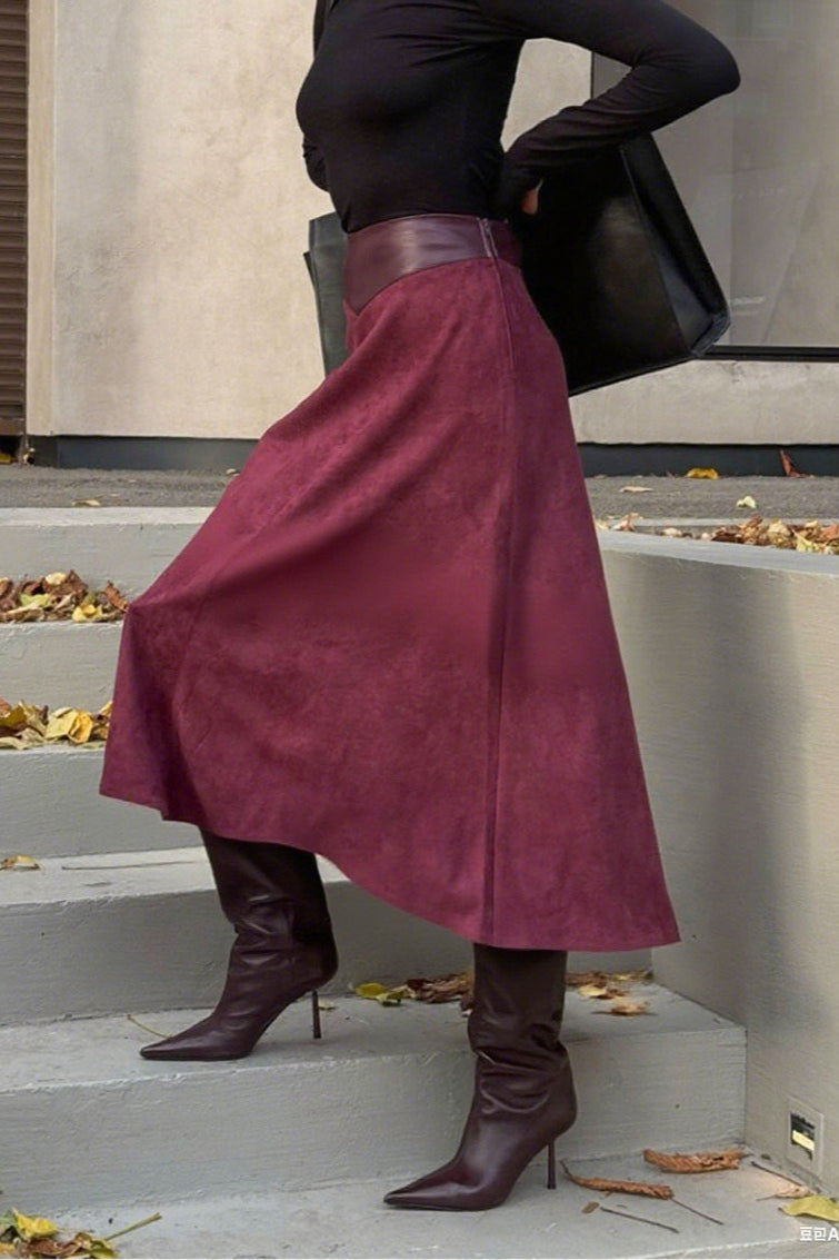 A-line Faux Suede Midi Skirt
