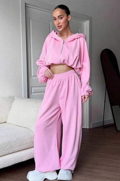 Loose Fit Hoodie Cinched Waist Jogger Pants Set