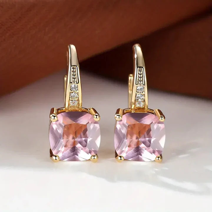 Mystic Gemstone Stone Hoop Gold Earrings