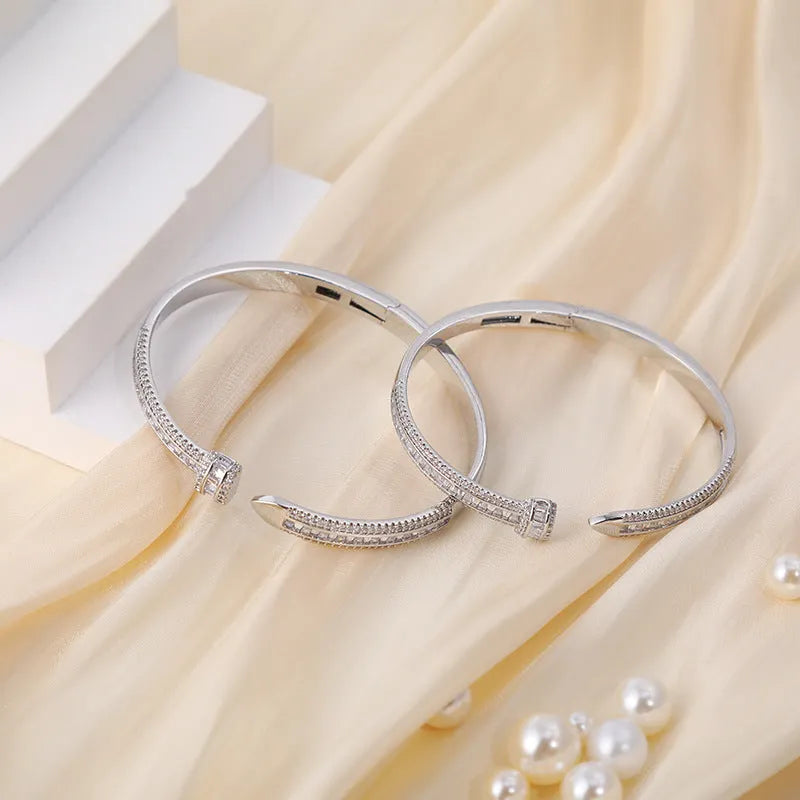 Vintage Silver Crystal Cuff Bangle