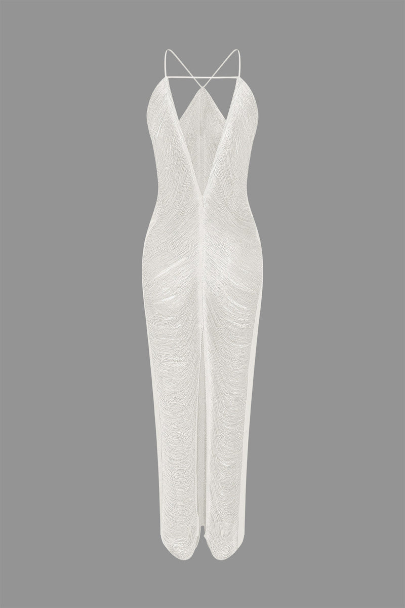 Classic Fringe Cut Out Slit Midi Dress