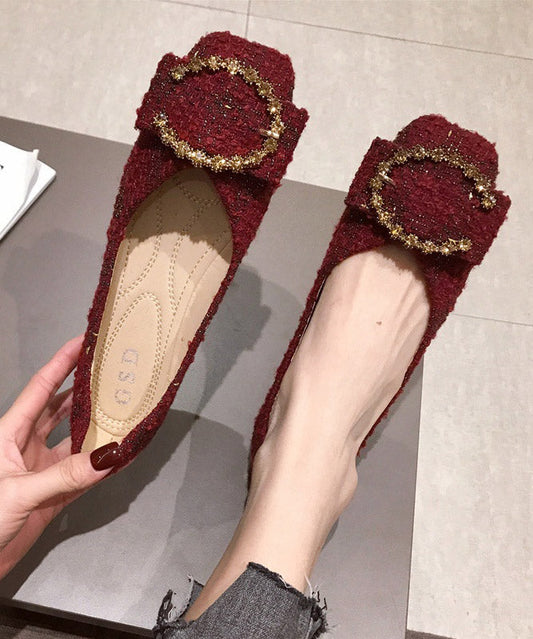 Red Cotton Fabric Diamond Splicing Flat Feet Shoes